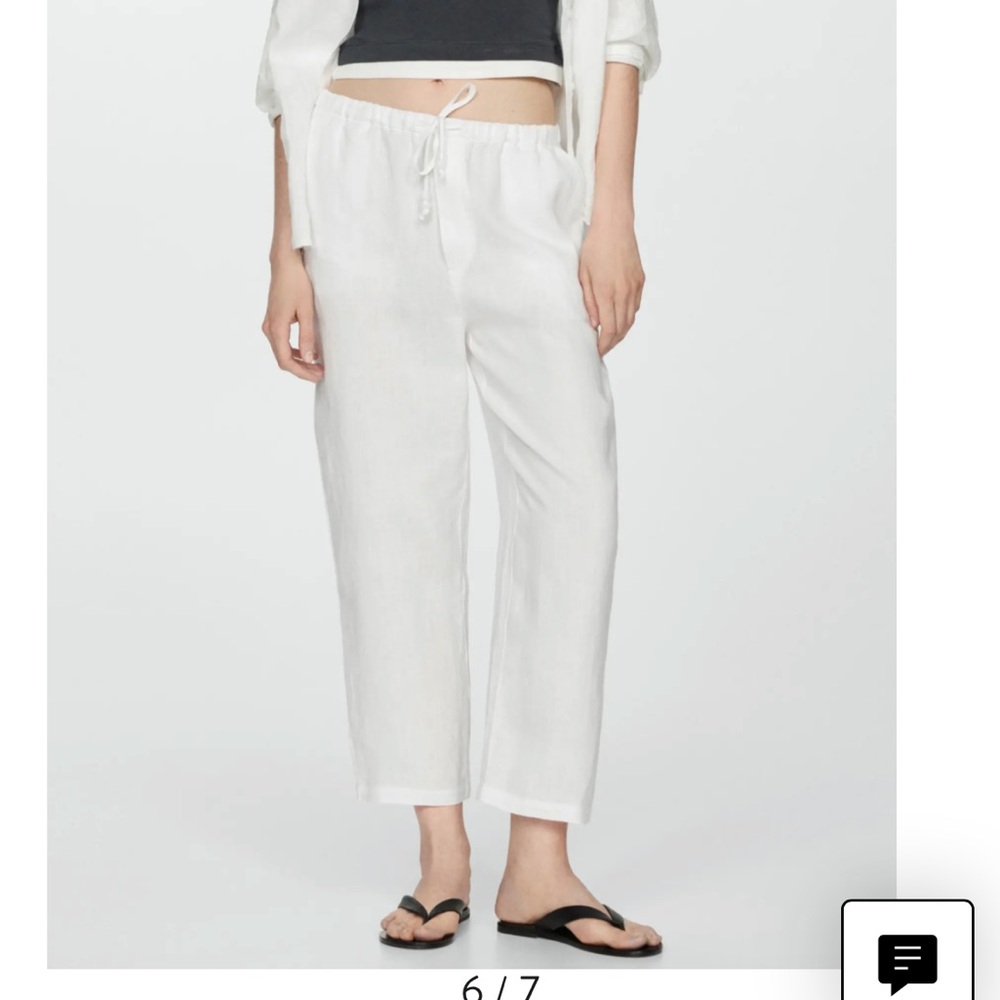 Mango White Cropped Ankle Pants